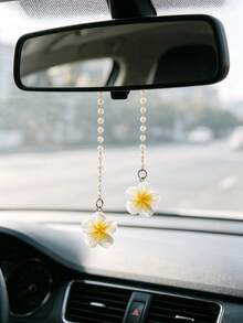 1pc Fresh Plumeria Car Hanging Ornament Cute Style Rearview Mirror Pendant Women Car Interior Decoration Accessory - A - View 6