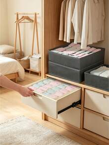 1pc/2pcs Foldable Fabric Storage Box, Wardrobe Organizer Drawer Divider, Suitable For Clothes, Underwear, Bra, Socks, Dark Gray, Space-Saving, Closet Storage, Home Decor, Dorm Essentials, Home Gift, 24-Grid - Multicolor - View 2