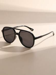 1 Pair Unisex Black Double Bridge Aviator Fashion Fashion Glasses, Classic Oversized Frame Design, Lightweight And Comfortable For Daily Wear, Suitable For Street Style, Travel, Sports, Driving, Festivals, Outdoor Activities - Black Frame - View 2