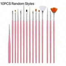 15/10/5pcs Random Style Professional Nail Art Brush Set - 3D Gel Pen, Double-Ended Rhinestone Pen Set, Double-Ended Nail Art Light Therapy Pen Set, Acrylic Brush, Salon-Grade Nail Tools, Suitable For Home And Salon Use - Pink - View 10