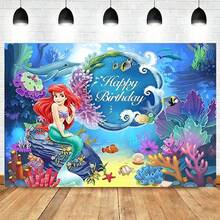Disney Themed Birthday Party Decoration Set, Happy Birthday Banner, Ariel Cake Toppers And Cupcake Toppers, Ocean Print Tablecloth, Birthday Party Supplies - Multicolor - View 5