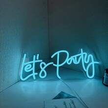 1-Piece Let's Party LED Neon Sign With USB Power Cable, Clear PS Backboard And Silicone Light Strip, Ice Blue Cursive Letter Design With Bright Glow For Birthday Party, Wedding Reception, Bachelorette Party, Home Bar And Event Backdrop - Multi-color light - View 12