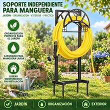 Black Iron Garden Hose Holder With Storage Basket, Outdoor Organizer With 4 Anchor Points And Rust-Resistant Coating, 108cm Height - Negro - View 1