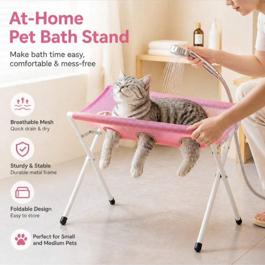 1pc Foldable Stainless Steel Pet Bathing Rack, Non-Slip Cat Dog Grooming Bathing Station, Portable Fixed Shower Rack For Large Cats And Dogs, Pet Grooming And Trimming Table, Home Bathing And Grooming Table, Anti-Escape Pet Bathing Support, Cat Dog Bathing Fixed Rack - Multicolor - View 1