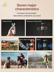 D8 Pocket Camera, 2K HD Video Recorder, Autofocus, Compact Mini Body, Rotating Machine Head, Tripod Support For Stable Shooting, Photo Album Playback, Built-In Stereo, Portable Vlogging Camera For Travel Outdoor Daily Recording - View 4
