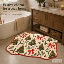 1pc, Washable Non-Slip Vintage Christmas Tree Bow Shaped Velvet Rug, Non-Slip Bottom With Soft And Delicate Surface, Suitable For Bedside Rug, Entrance Mat, Living Room, Bedroom, Bathroom, Kitchen, Machine Washable, Wear-Resistant And Easy To Clean, Modern Home Decor, Bedroom Bathroom Decor Rug, Housewarming Gift, Christmas Gift, Moving Gift And Other Occasions, Carpet, Rug, Living Room Rug, Bedroom Carpet, Geometric Rug, Vintage Rug, Hallway Runner, Aesthetic Room Decor, Fall Home Decor - C - View 6