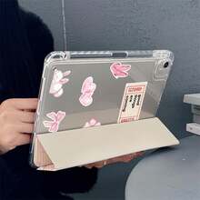 1pc Pink Striped Cute Rabbit Butterfly Flower Bow Heart Sticker Y-Fold Tablet Protective Case, With Pen Slot And Auto Sleep/Wake Function, Compatible With IPad PRO/AIR, Pad 5/6/38, Pad, MatePad, Honor Pad - Multicolor - View 7