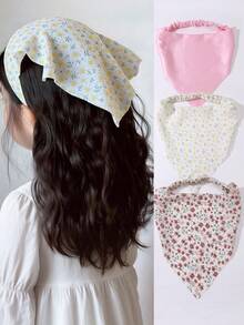 3pcs/Set Floral Triangle Headband Elastic Headwrap Country Style Printed Hair Scarf Suitable For Daily Decoration - Multicolor - View 1