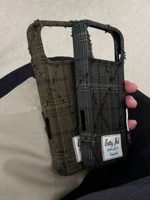 小眾秋冬新款復古做舊格紋毛茸茸手機殼，適用 18 Pro Max、Apple 17 Pro Max、16、15，全包覆毛絨毛絨保護套，女款 - 墨綠色 - 查看 6