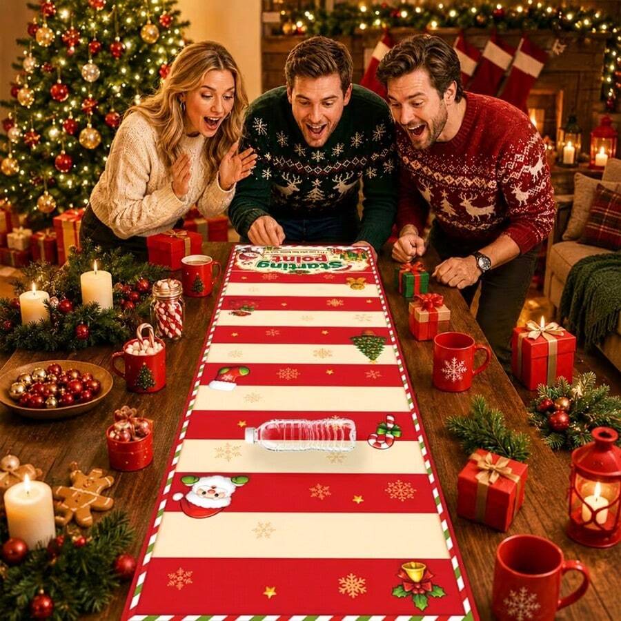 1pc Christmas Rolling Game Score Scroll, Featuring Santa Claus, Gingerbread Man And Snowman Patterns - Red And Beige Striped Competitive Tabletop Game Prop, Suitable For Family Gatherings, Winter Parties, Christmas Decoration - Multicolor - View 1