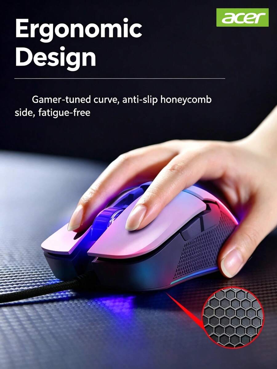 Acer OMW130 Wired Mouse Ultra-Low Latency 7200DPI Ergonomic ...