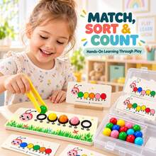 Caterpillar Color Sorting & Counting Toy With Tweezers And Pattern Cards, Preschool Matching Learning Game For Kids Ages 3+ - Multicolor - View 3