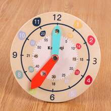 1 Set Natural Wood Round Cognitive Clock With Rotatable Hour And Minute Hands, Colorful Number Markings, Kindergarten Time Learning Teaching Aid - Multicolor - View 3