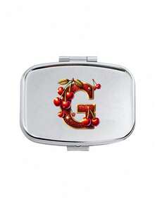 Cherry Glitter Red Letter Pattern Square Pill Box, Portable Pill Box With Compartments, Mini Metal Storage Box, Portable Jewelry Pill Box, Personalized Creative Gift, Customizable Name, Suitable For Travel, Outdoor Activities, Placing In Bags, Pockets, Can Be Used As Wedding Gift, Gift And Reception Decoration, Unique Design Decorative Travel Storage Box (Initial A-Z) - Multicolor - View 15