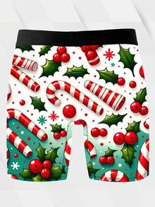 4pcs Men's Creative Underwear, Christmas Print, Knitted Fabric, Quick Dry & Breathable, Long Leg Boxer Briefs, Suitable For Sports And Casual Wear - Multicolor - View 3