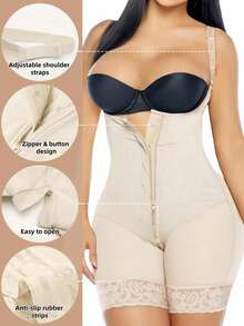 1pc Women's High Compression Shapewear, Butt Lift, Tummy Control, Thigh Slimming Bodysuit, Daily Wear - Apricot - View 6
