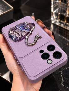 MewTrek Luxury Lychee Texture PU Leather Phone Case, Creative Swan Stand, Rhinestone Shiny Sequin, Large Camera Cutout, Full Coverage Shockproof Anti-Drop Protective Shell, Compatible With Iphone, Galaxy, Honor, Reno, MOTO, Women's Style - Purple - View 2