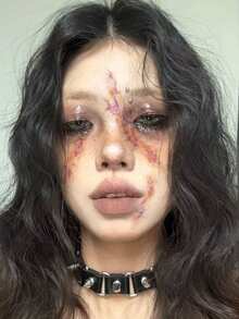 STARTTOOS 2件組萬聖節逼真裂開傷疤瘀青紋路萬聖節彩妝貼紙 萬聖節街頭DIY派對禮物紋身貼紙 防水臉部肩部頸部鎖骨手臂用 - 彩色 - 查看 6