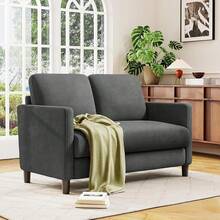 Sofá de Dos Plazas Tapizado en Tela Canelada Gris 79x130x89 cm |   Sofá Compacto con Brazos y Patas de Madera Negras |   para Salón Oficina Recámara y Espacios Reducidos |   Fácil de Armar - Gris - Ver 9