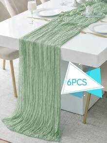 6 Pack Sage Green Gauze Table Runner 120 Inch Bohemian Gauze Table Runner, For Wedding Party, Baby Shower, Birthday, Home Decor - Green - View 7
