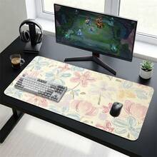 1pc Extended Mouse Pad With Brushstroke Watercolor Floral Design, Soft Pink Blue Creamy Watercolor Floral Desk Mat, Waterproof Anti-Slip Keyboard Pad, Girls Desk Decor - Flower 2 - View 3