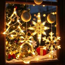4pcs Acrylic Christmas Suction Cup Window LED Lights, 4 Styles Snowflake Bell Tree Star, Warm White & Color Changing, Battery Operated (Batteries Not Included), Indoor Window Christmas Party Holiday Decoration - 4-piece Set - View 4