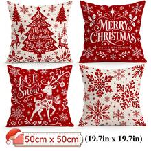 4pcs Nordic Style Christmas Decorative Pillow Covers, Red & White Paper-Cut Style Reindeer, Snowflake, Christmas Tree Print Pattern, Single-Sided Printed Pillow Covers/Cushion Covers, Multi-Scene Atmosphere Decorative Pillow Covers Suitable For Living Room, Sofa, Bedroom, Pillow Inserts Not Included - Multicolor - View 11