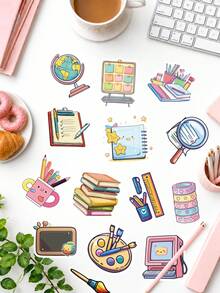 50Pcs Cute Stationery Stickers For Students, Cartoon School Supply & Art Material Decals, Decor Decals For Scrapbooking, Water Bottle, Laptop, Notebook & DIY Study Room Decor - Multicolor - View 1
