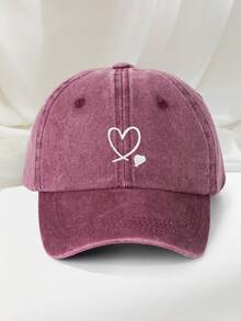 1pc Embroidered Double Heart Washed Baseball Cap, With Two Heart Patterns, Outdoor Sun Hat, Baseball Cap, Unisex Style, Essential Item For Outings. - Baseball Cap - View 4