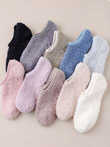 1/5/10 Pairs Random Women's Short Socks, Coral Fleece Plush Floor Socks, Autumn/Winter Indoor Home Non-Slip Short Tube Sleep Socks, Suitable For Multiple Occasions - Multicolor - View 5