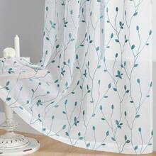 2pcs Embroidered Semi-Sheer Curtains, Light Filtering, Suitable For Kitchen, Home Or Office, Solid Color Design, Modern Country Style, Suitable For Bedroom And Living Room Use - Blue - View 3