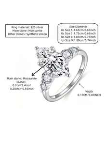 ConiiW 925 Silver 3-Carat Marquise-Cut Moissanite Couple's Ring (Fancy Shape) – Suitable For Daily Wear, Weddings, And Parties - Silver - View 5