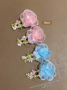 4pcs Colorful Flower BB Hair Clips Sweet Style Hair Accessories Suitable For Daily Use - Multicolor - View 9