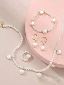 1 Set Fashion French High-End Pearl Jewelry For Women, Niche Design Necklace, Bracelet, Ring, Earrings Accessory Set - Set - View 1