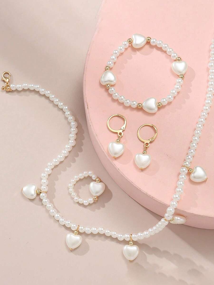 1 Set Fashion French High-End Pearl Jewelry For Women, Niche Design Necklace, Bracelet, Ring, Earrings Accessory Set - Set - View 1