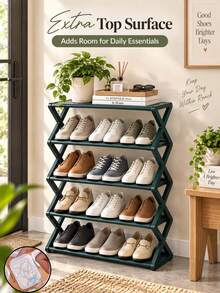 Easy To Assemble Foldable Multi-Tier Shoe Rack, Perfect For Narrow Entryway Or Hallway Spaces In Compact Homes. High Weight Capacity And Space-Saving Design, Featuring Non-Woven Fabric Shelves And Metal Tube Frame. - Multicolor - View 11