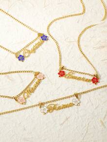 Customized Enamel Flower Name Necklace, Personalized Stainless Steel Women's Fashion Necklace, Suitable As Birthday And Christmas Gift For Friends - Gold - Double Melon 3NK Chain - View 6