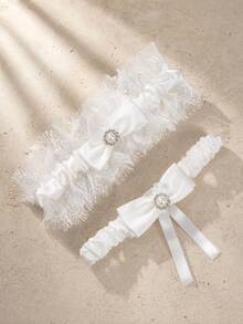 Personalized Bridal Wedding Garter, Customized Name & Date, Blue Lace Bridal Keepsake, Handmade Gift - Multi-color - Pearl Sock Garters - View 8