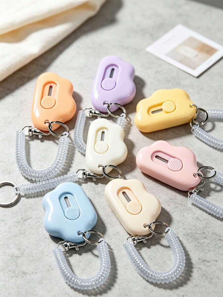 Cloud-Shaped Mini Utility Knife With Spring Lanyard Keychain, Retractable Hidden Blade, And Scratch-Resistant. Compact And Portable, Can Be Attached To Backpacks Or Keychains, Easily Unbox Packages, Cut Letters, And DIY Scrapbooking. Macaron Fresh Multi-Color Options, Suitable For Students, Office Workers, And Home Unboxing Enthusiasts, Space-Saving Storage, Dual Function As Decorative Pendant And Practical Cutting Tool. - Multicolor - View 1