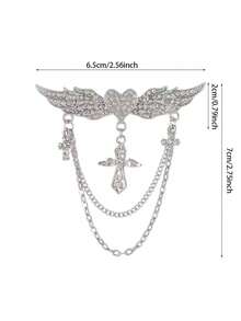 2/4pcs Men Rhinestone Angel Wing Heart Collar Pin, Multi Layer Chain Pendant Lapel Brooch, Vintage Shirt Collar Pin Accessory For Suit Shirt Decor - Multicolor - View 7