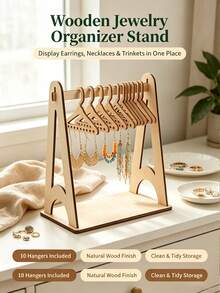 1pc Wooden Earring Display Rack With 10 Mini Hooks, Minimalist Fashion Multi-Layer Earring Storage Rack, Summer Home Organization Gift, Women's Earring Storage Rack, Hanging Jewelry Storage Rack - Multicolor - View 1