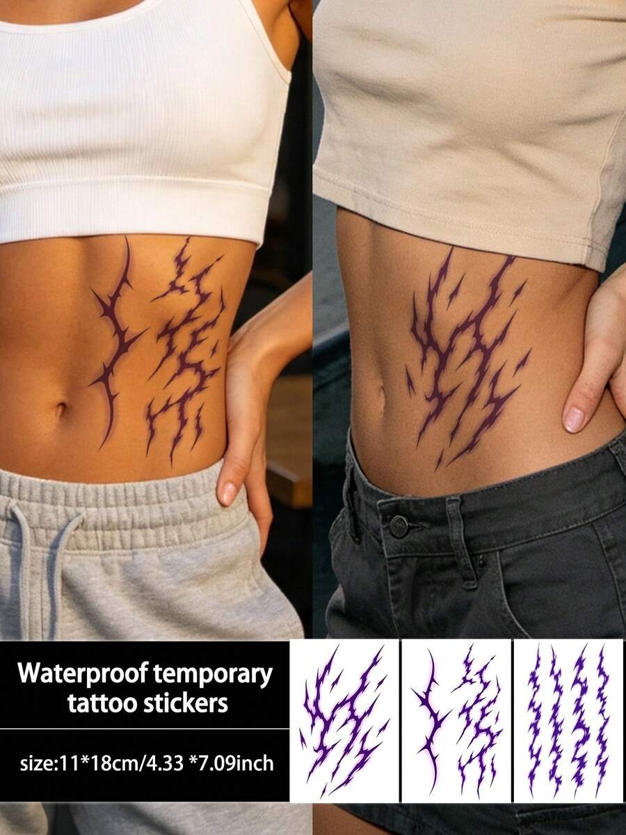 3Pcs Halloween Tattoo Hunter Cosplay Temporary Tattoo Waterproof Sweatproof Disposable For Women And Mem Face, Arm, Waist, Chest, Leg, Abdomen, Neck, Hand, Finger, Back For Dancing Party Stage Performance Modernist Body Art - Multicolor - View 1
