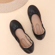 Sepatu Balet Wanita Hitam Ujung Bulat Model Rendah, Ringan, Nyaman, dan Serbaguna untuk Perjalanan Sehari-hari - Hitam - View 5