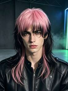 Two-Color Gradient Cosplay Wig, Long Layered Mullet Wig With Bangs, Synthetic Hair For Halloween, Party & Carnival - Multicolor - View 11