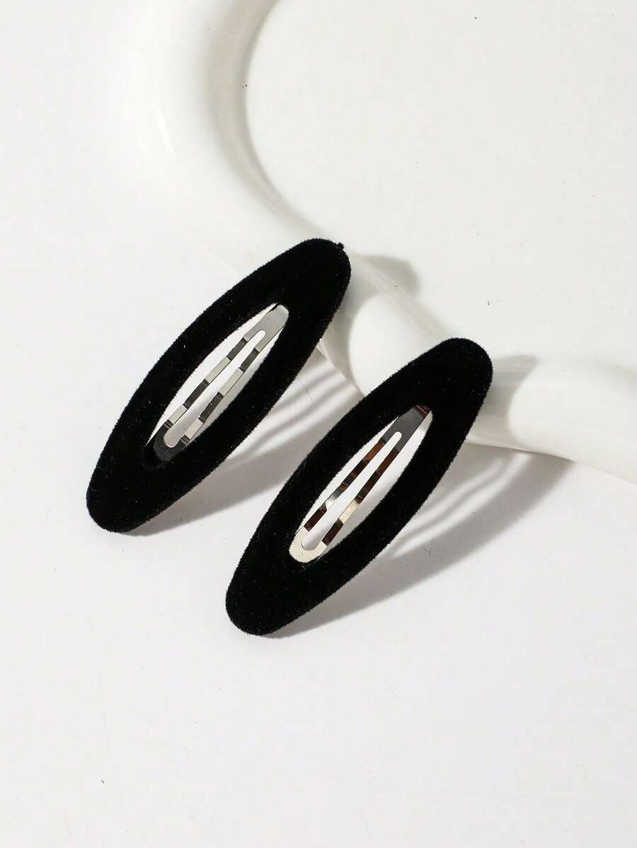 2pcs Minimalist Fluffy Multicolor BB Hair Clips - Black - View 1