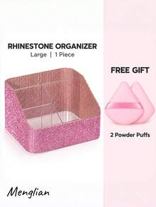 Rhinestone Makeup Organizer, Large & Small Sizes, Single Organizer Or Matching-Color 2pcs Set, Divided Makeup Brush Holder & Nail Art Tool Organizer, Beauty Tool Storage For Vanity, Sparkling Bedroom & Room Decor - Multicolor - View 6