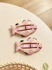 2pcs Cute Unicorn & Little Fish Pattern Oil Drop BB Clip Set, Cartoon Children's Girl Bangs & Loose Hair Clips, Side Hair Accessories - Multicolor - View 4