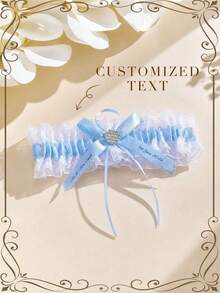 Customized Bride Name & Date Personalized Wedding Garter, Blue Lace Bridal Keepsake, Handmade Gift - Multi-color - Sock Strap - View 7