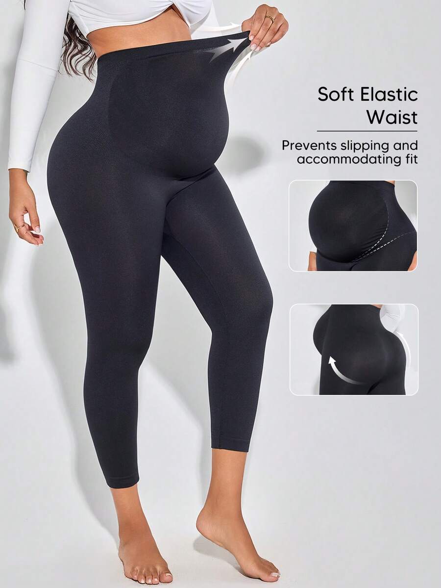 Maternity High Waist Abdominal Support Capri With Expandable Belly Panel - Black - View 1
