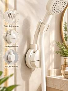 1pc Drill-Free Suction Cup Shower Head Holder, Adjustable Handheld Shower Bracket, Strong Suction Wall-Mounted Shower Storage Rack, Suitable For Tile And Glass Smooth Surfaces, Bathroom Shower Accessories - A - View 3